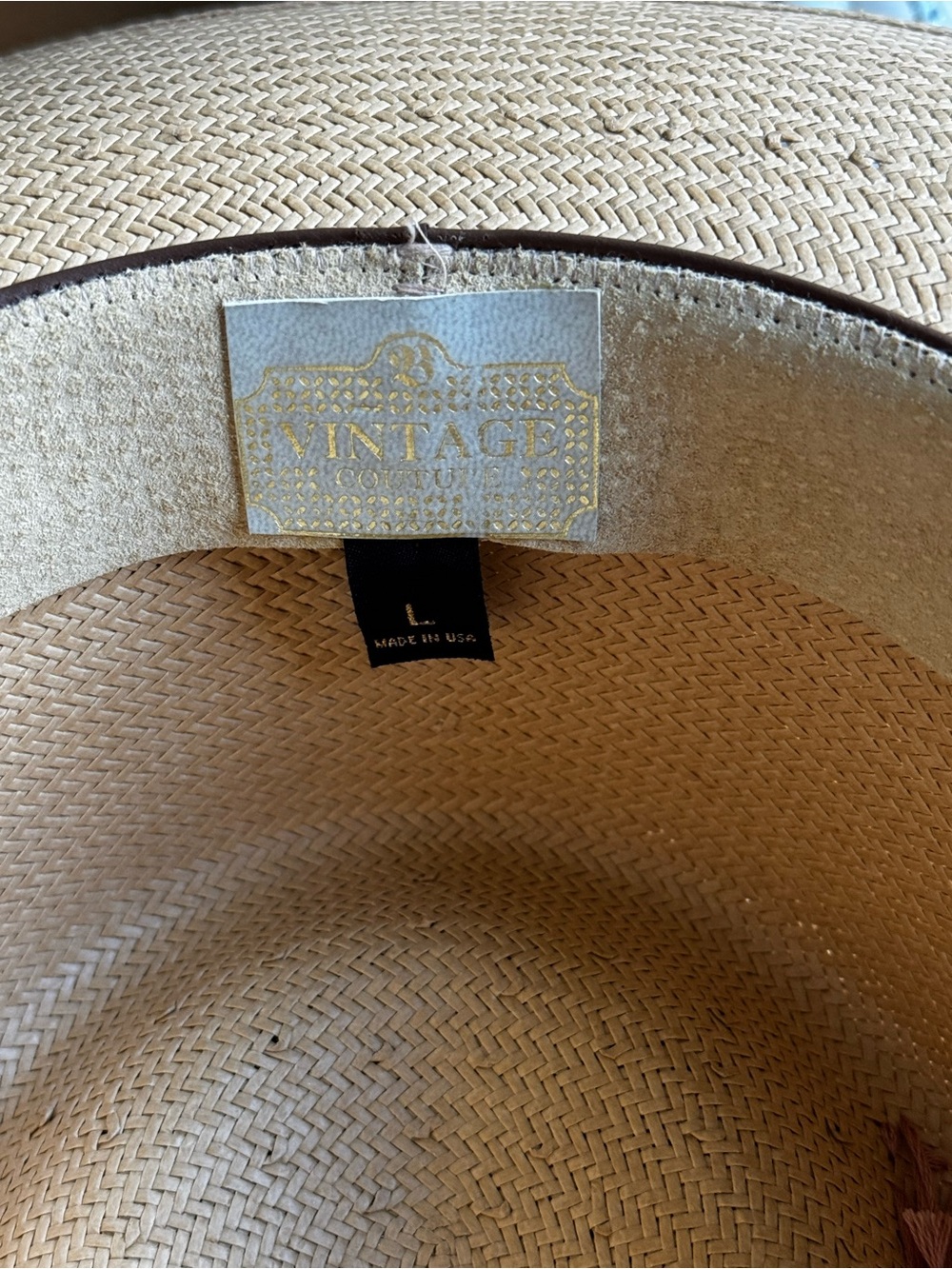 Vintage Straw Fedora Hat with Handmade Blush Band - Picture 13 of 16